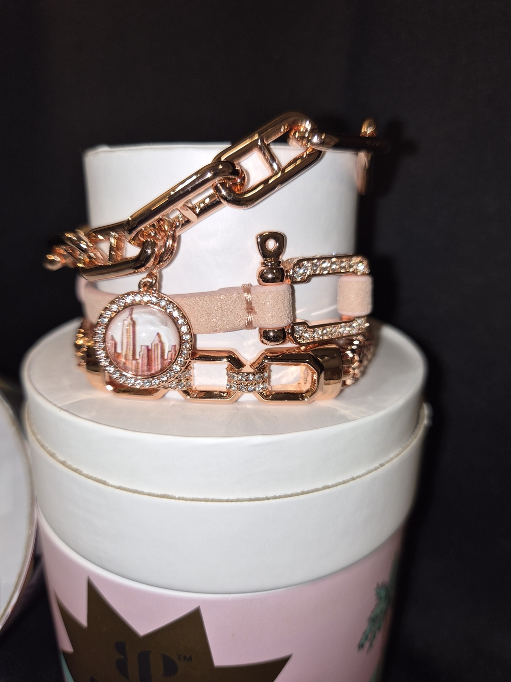 Rose Gold and Pink Layered Charm Bracelet for Women